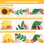 PAPER JAZZ Sunflower Paper Flower Decoration for Wall,3D Gaint Flower Wall Decor | Large Yellow Sunflowers for Bulletin Board Kitchen Living Room for Baby Shower,Nursery Room.