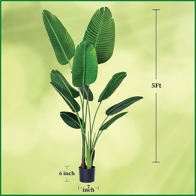 Bagari One 5 Foot Artificial Silk Bird of Paradise Palm Tree Potted Plant (2 Pcs)