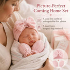 8 Sets Newborn Baby Girl Hats & Mittens, Cotton Preemie Hospital Bow Cap, No Scratch Gloves,Infant Beanies 0-3 Months