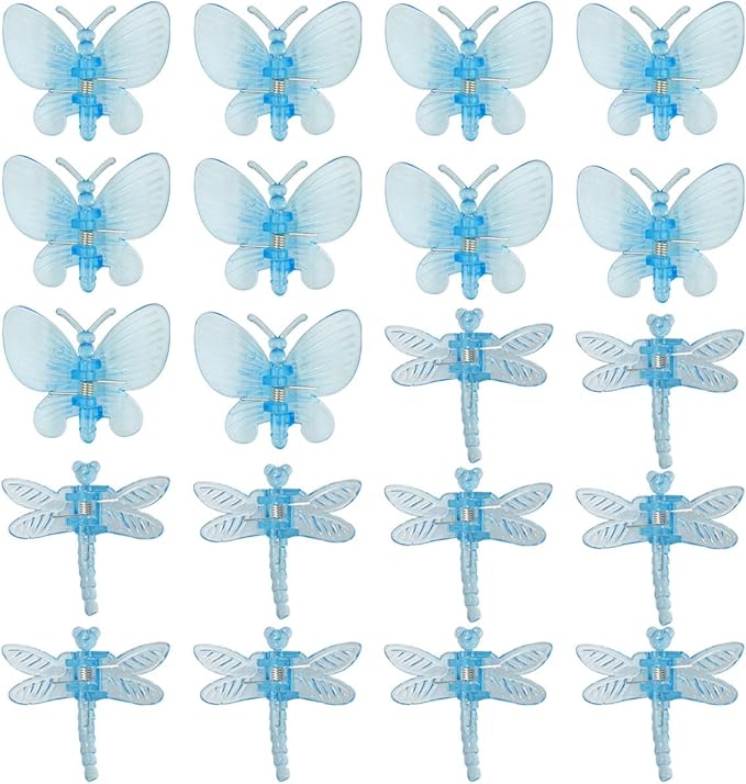 KVZVK 20pcs Dragonfly Plant Orchid Clips,Garden Transparent Plant Support Clip for Orchid Support Fixed Vine(Blue)