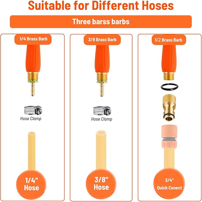 44 Inch Spray Wand, Brass 1/4" & 3/8" Barb Match Sprayer Wand Hoses, Adjustable Nozzle Stainless Steel Garden Hose Wand Sprayer Suitable for 3/4" Hose Quick Connectors