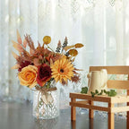 Leftover Fake Fall Flowers in Vase - Fall Floral Arrangement, Table Decor & Centerpieces for Kitchen & Coffee Table