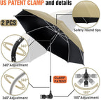 2 PACK Beach Umbrella with Clamp, 360 ° Adjustable Umbrellas for Chair, UPF50+ Umbrella for Beach Chair, Patio Chair, Wheelchair, Camping Chair, Golf Carts (Chair Not Included)