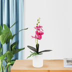 Ciieeo Realistic Artificial Potted Orchid Flower Purple Simulation Plant Bonsai for Home Tabletop Decoration Living Area Office Faux Orchid Pot Ornament