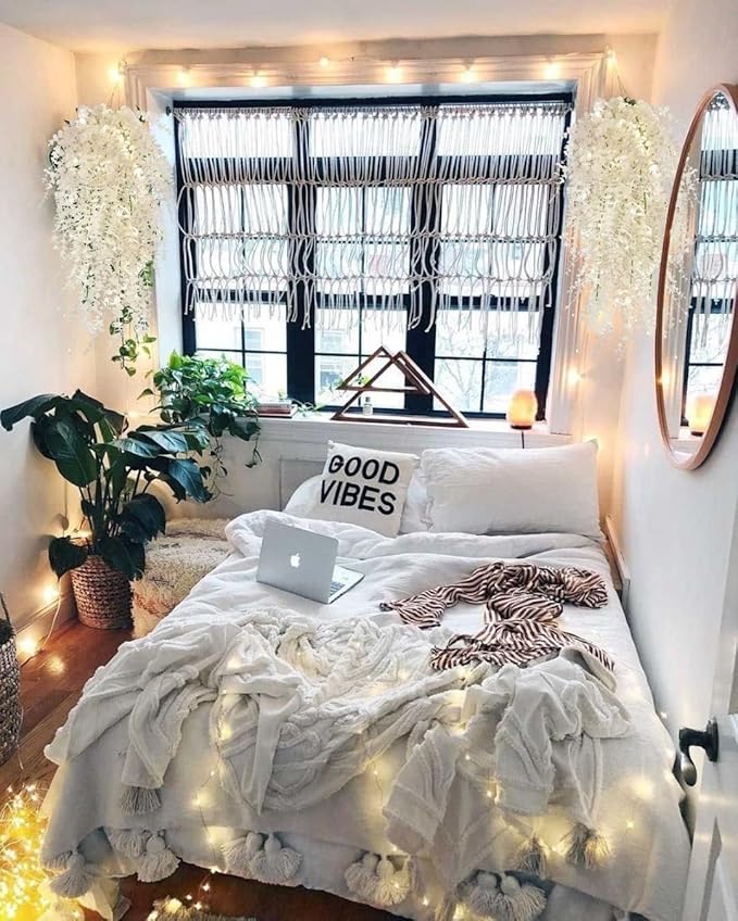 Spring Fake Hanging Plants Artificial Vines Outside Fake Plant Faux Hanging Plants Indoor Money Plants for Room Wedding Proch Yard Outdoor Home Wall Kitchen Bathroom Decoration in 3 Pcs(Pure White)