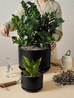 LE TAUCI Ceramic Pots for Plants, Set of 2, 10 + 12 Inch Plant Pot with Drainage Hole and Saucer, Durable & Stylish Planters for Indoor Plants, Elevate Your Home’s Aesthetic, Black