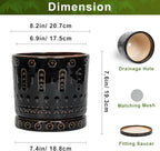 8 Inch Pots for Plants, Ceramic Plant Pot for Indoor Outdoor, Round Planter with Drainage Hole and Tray, Modern Flower Pot, Decorative Plant Pots, Room Decor, House Warming Gifts, Black