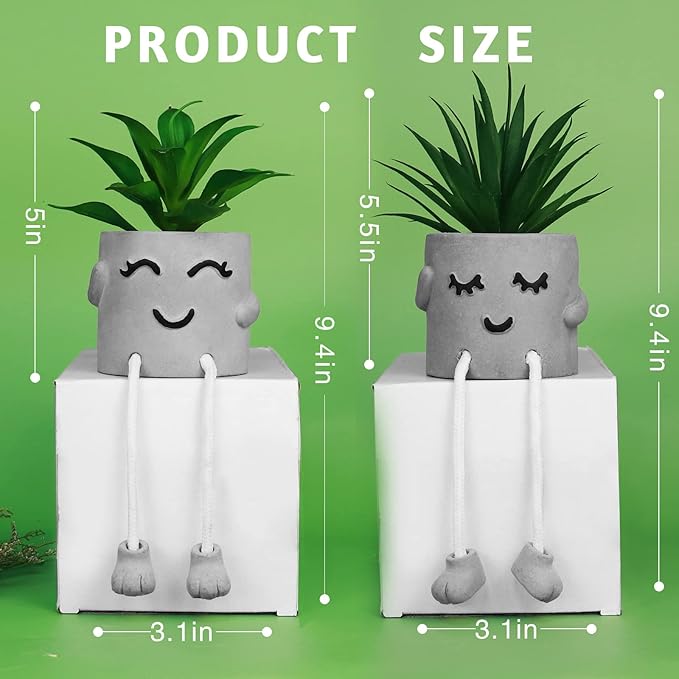 Zerzsy Faux Succulents in Cement Pots with Hanging Leg, Potted Mini Fake Plants for Desk Decor, Kitchen Shelf Decor, Office Decoration for Women, Bathroom Shelf Plants Decoration - Set of 2