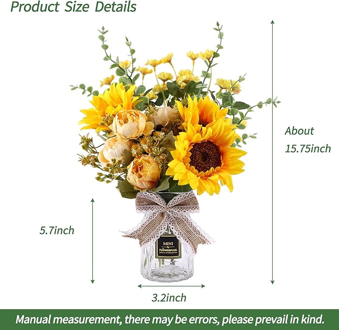CEWOR Fake Flowers in Vase, Artificial Flowers with Vase Faux Silk Floral Arrangement Table Centerpieces Decor for Home Office Dining Farmhouse Coffee Table Living Room Bathroom Plant Decor(Yellow)