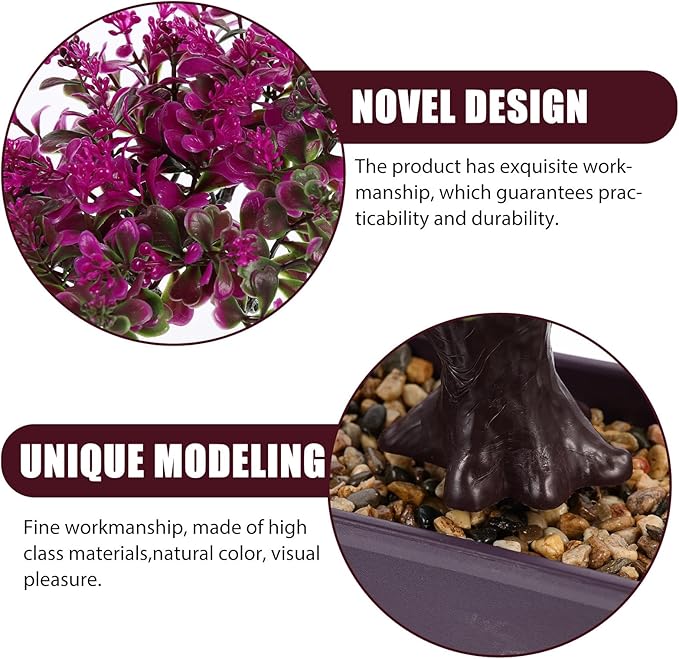 Cabilock Artificial Bonsai Tree, Fake Potted Bonsai Plants Decoration, Desktop Realistic Welcoming Pine Ornament for Home Office Entryway Chests Decor, Red (Purple)