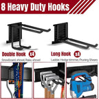 66" Garage Tool Organizer Wall Mount,20 PCS Wall Mounted Garden Tool Storage Rack Carries 720lbs, 4-Panel Steel Tool Hanger System for Shovels Rakes Brooms – Fits 16" Wall Studs