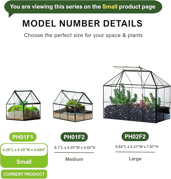 NCYP Mini Glass Terrarium with Lid - 4.25" x 4.25" x 4.92" Small House Shape Close Geometric Planter Pot for Mini Succulents Plant - Handmade, Home Garden Office Decor, Black (Terrarium Only)
