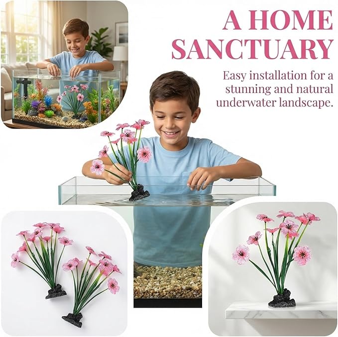 POPETPOP Aquarium Artificial Plastic Plants Decoration: 2pcs Aquarium Artificial Plants Decoration Ornament Fish Tank Hides Accessories