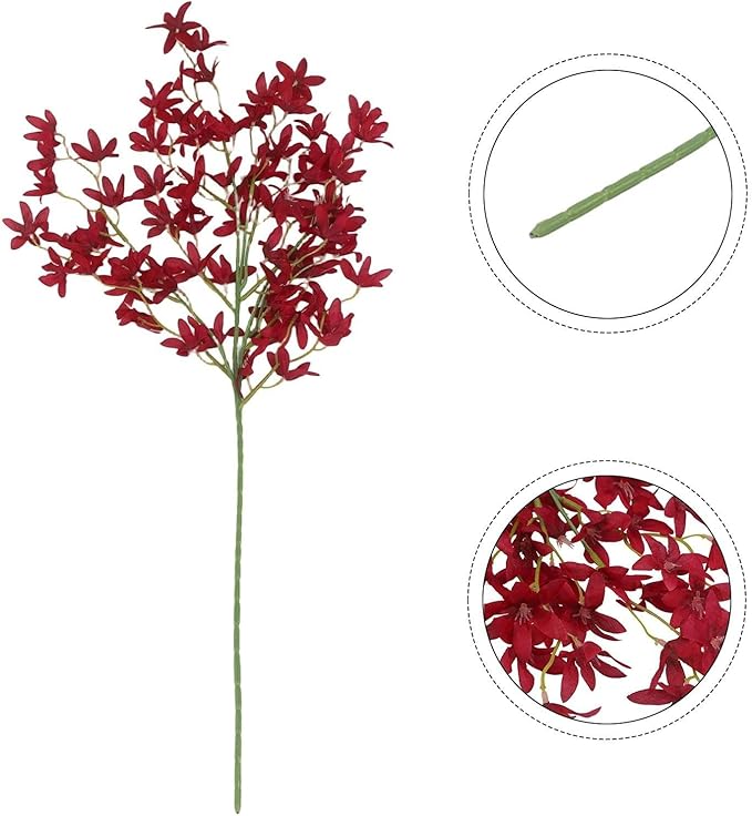 Artificial Orchid Flower Single Branch Dancing Oncidium Silk Material Lifelike Arrangement 74CM Tall For Wedding Home Office Living Room Decor(burgundy)
