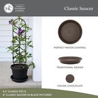 The HC Companies 8 Inch Classic Round Plant Saucer, Lightweight UV-Resistant Plastic Outdoor & Indoor Flower Pot Tray, 4-Pack Plant Pot Trays for Garden & Home Decor, Chocolate