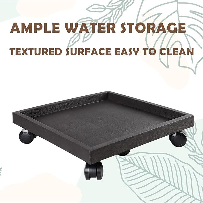 19.7 Inch Square Rolling Plant Caddy Saucer with Wheels, Heavy Duty Wheeled Planter Stand for Potted Plant, Coaster Roller Base Tray with Casters, Flower Pot Dolly Holder for Indoor Outdoor