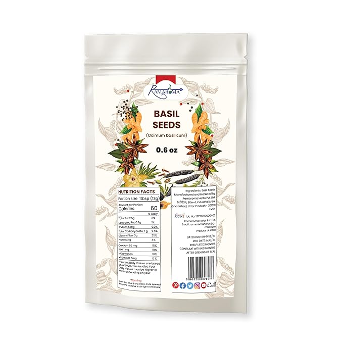 Basil Seeds (Tukmaria) | Edible Basil Seeds | More Fiber Than chia | Plant Based, Keto, Paleo, Vegan, prebiotic