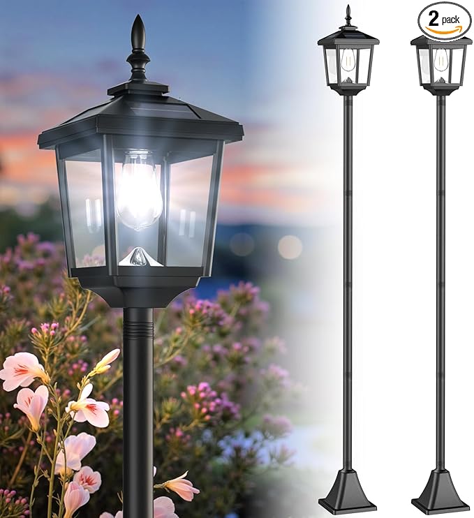 68" Solar Lamp Post Lights Outdoor,2-Pack 6000K Dusk to Dawn Solar Light Posts,Waterproof Outdoor Lights for Garden, Patio, Lawn, Pathway, Driveway, Front Porch Decor(Cool White)