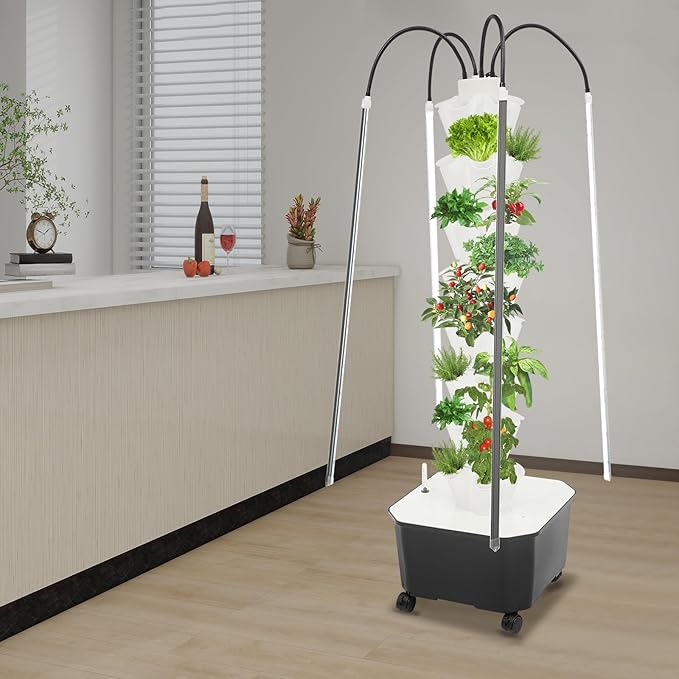 Hydroponic Growing System Herb Garden, 40 Pods Smart Indoor Gardening System w/Grow LED Light Full Spectrum & Water Circulation, Hydroponic Tower Plants Germination Kit for Herbs, Vegetables (White)