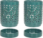 Orchid Pots with Holes 4 Inch 2 Pack, Ceramic Orchid Pot for Repotting with Saucers,More Ventilation Hole Easy Breathing, Plant Pot for Repotting Orchids and Other Flowers,Bullish Green
