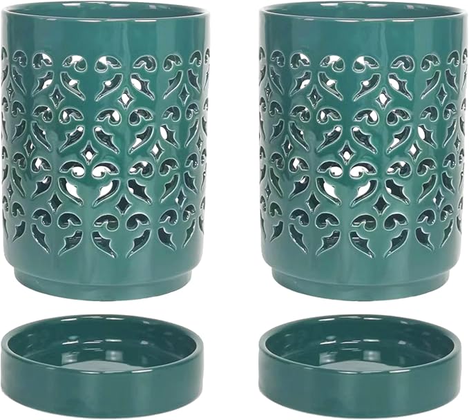 Orchid Pots with Holes 4 Inch 2 Pack, Ceramic Orchid Pot for Repotting with Saucers,More Ventilation Hole Easy Breathing, Plant Pot for Repotting Orchids and Other Flowers,Bullish Green