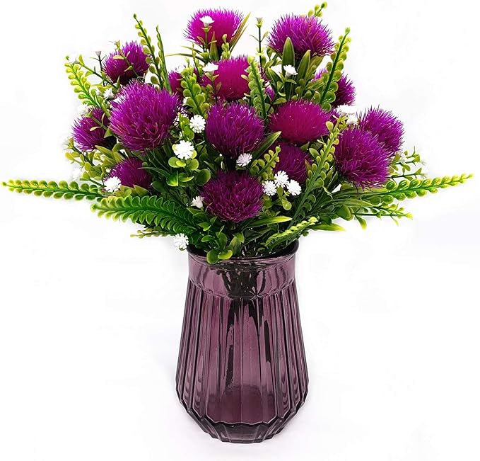 Artificial Dandelion Plants Decor, Fake Plastic Flowers Shrubs Bushes Grass for Indoor Outdoor Home Garden Wedding Party Table Centerpieces Arrangements Decoration Planting Filler Fuchsia 4 Pack