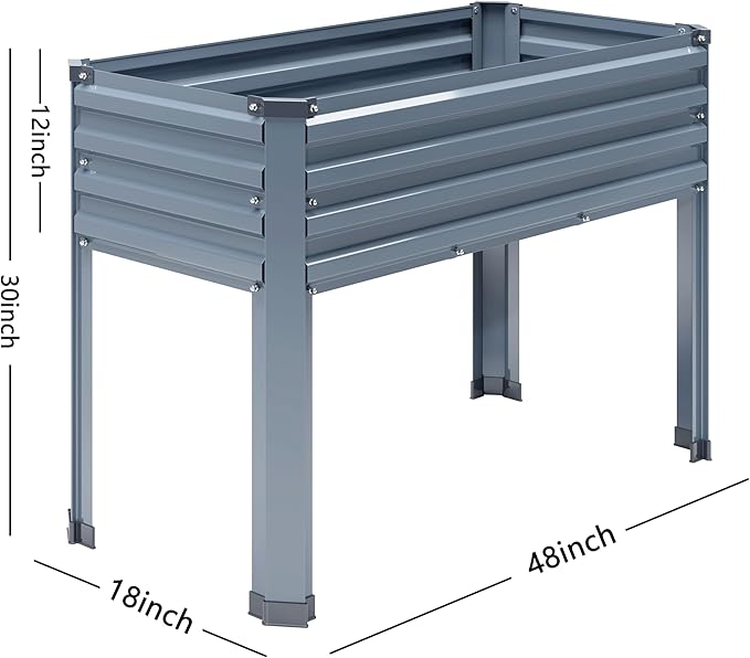 DIIYIV 2PCS Galvanized Raised Garden Bed with Legs,2PCS 48×18×30in Elevated Planter Box for Backyard,Outdoor Garden, Patio, Balcony, 300lb Capacity,Grey