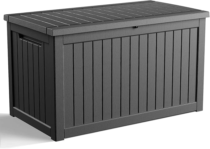 PatioZen 280 Gallon Resin Deck Box, Lockable Weatherproof Outdoor Storage Box for Furniture, Garden Tools and Tools Storage, Waterproof Outside Storage Boxes - Black
