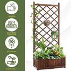 Wood Planter Raised Garden Bed,with Trellis,29.5 x 16.9 x 67'' Outdoor Raised Garden Bed with Drainage Holes, Free-Standing Trellis Planter Box for Vine Climbing Flowers in Garden