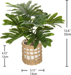 Briful Fake Plants Potted Monstera Plant Artificial Realistic Houseplant in White Ceramic Vase Wrapped Woven Pot, Faux Plant Indoor for Home Farmhouse Wedding Tabletop Shelf Decor