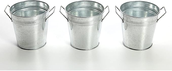 Hosley 3 Pack of Galvanized Planters 5" Dia x 4.5" H Durable Metal Plant Pots for Floral Arrangements Indoor and Outdoor Gardening with Vintage-Inspired Charm Rustic
