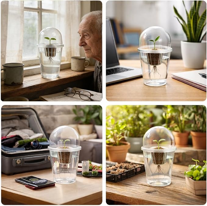 12 Pack Transparent Hydroponic Cups with Humidity Domes, 5in1 Hydroponics Growing System Kit, Clear Self Watering Planters for Indoor Plants, Herbs, Seed Starting, Root Monitoring