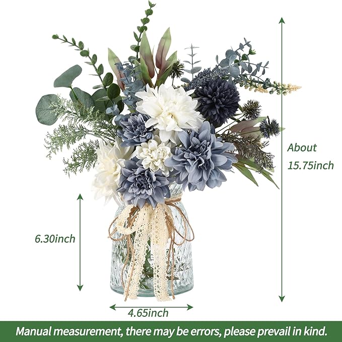 CEWOR Fake Flowers in Vase, Artificial Flowers Arrangement in Vase, Fake Floral Table Centerpieces Decor for Kitchen Farmhouse Coffee Table Living Room Bathroom Plant Decor