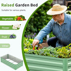 DoCred 3 in 1 Raised Garden Bed with 87in Tall Arch Trellis for Climbing Plants, Galvanized Planter Garden Box Outdoor for Gardening, Climbing Vegetables, Flower, Green
