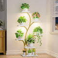 BACEKOLL Plant Stand Indoor with Grow Lights, 7 Tiered Indoor Plant Shelf, 49" Corner Plant Stands for Indoor Plants, Metal Plant Flower Display Shelf, Tree-Shaped Plant Rack for Home, Faux Marble