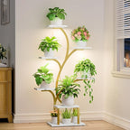 BACEKOLL Plant Stand Indoor with Grow Lights, 7 Tiered Indoor Plant Shelf, 49" Corner Plant Stands for Indoor Plants, Metal Plant Flower Display Shelf, Tree-Shaped Plant Rack for Home, Faux Marble