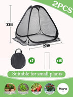 2-Pack Durable Plant Covers - Pop-up Fine Mesh Plant Tents with 8 Stakes, 22''x22''x23''Plant Protectors, Garden Crop Guard Cages for Vegetables Fruits Away from Animals Birds Deer Squirrels