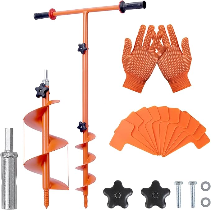 2026 Hand Auger Post Hole Digger Kit – 25.5×40in Manual Auger Post Hole Digger with 3.95" & 5.9" Auger, Fence Post Digger, Garden Hole Digger Tool for Bulbs, Trees, Plants, Umbrella, Fence Posts