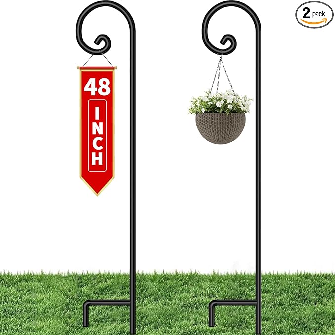 BEAU JARDIN Shepherd Hook 48 Inch 2 Pack No Assembly Required 2/5 Inch Heavy Duty Solid Metal Hanging Pole for Outdoor Garden Plant,Bird Feeder,Lanterns,Wedding Decor,Plant Baskets Wind Chimes