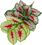 Artificial Caladium Plant with Red and Green Leaves, Red Leaf Artificial Plants Decoration Simulated Bonsai Potted Decor Home Room Party Wedding Office Floor (White(No Flowerpot), 85cm)