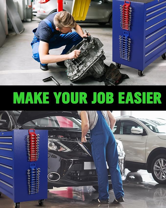 SWANLAKE 2-Piece Magnetic Wrench Organizer Toolbox Holder, SAE (1/4'' to 15/16''), Metric (6mm to 24mm) Ratchet Wrench Organizers, Total Hold 24 Slots Wrenches Holder for Tool Box