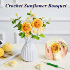 Crochet Flower Bouquet Handmade Knitted Sunflower Artificial Bouquet Positive Crocheted Sunflowers Bouquet with Exquisite Wrap for Valentine Mother's Day Graduation Anniversary
