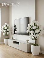 Artificial Flower Tree for Porch: 3.6ft Fake Crape Myrtle Trees Set of 2 for Outdoor Front Door Indoor Decor - White Realistic Silk Plant with Pot for Home Living Room Patio Decorations