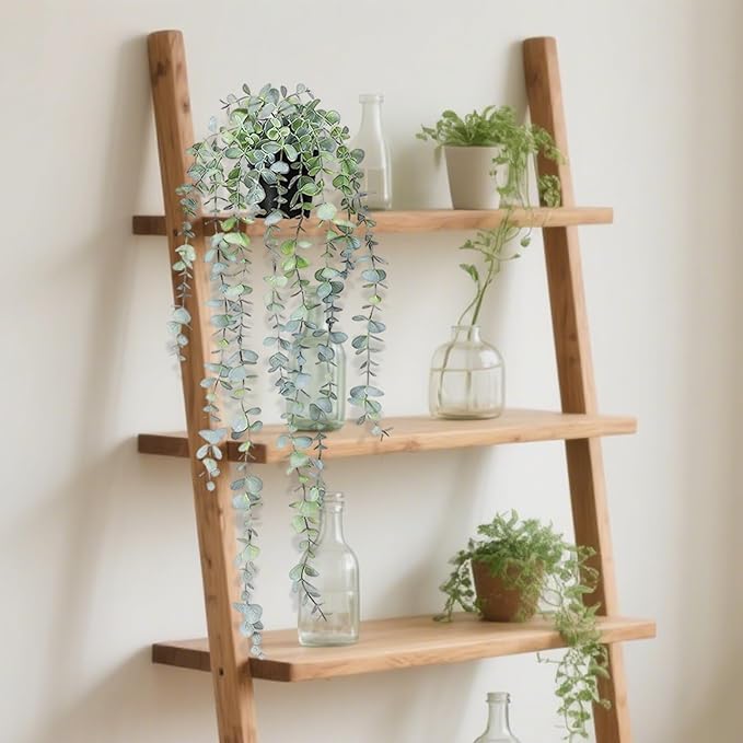 Clearain 1pcs Fake Hanging Plants, Artificial Small Potted Plants, Mini Faux Succulent Plant for Indoor Outdoor Aesthetic Office Living Room Shelf Home Decor (Eucalyptus leaves-1pcs)