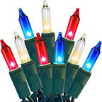 HISHINY Red White Blue 4th of July Patriotic Decorations Lights 100 Count Mini String Lights with Green Wire for Outdoor Indoor Christmas,Holiday,Party, Independence Day Decor,UL Certified (21feet)