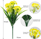 LikSoor Outdoors Artificial Flowers Spring Summer Decor Fake Petunias UV Resistant Flower Faux 12 Bundles Realistic Plastic Plant Porch Patio Window Box Garden Decoration (Yellow)