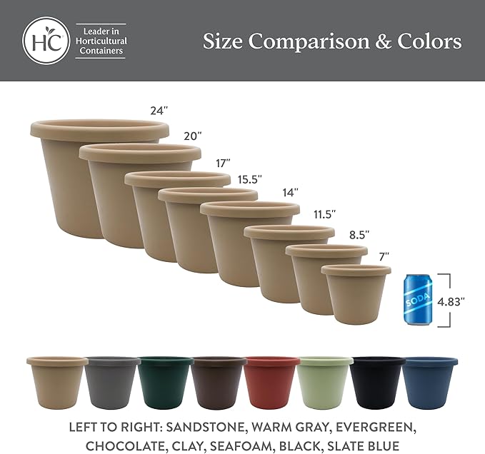 The HC Companies Classic Round Plastic Plant Pot w/Rolled Rim - Lightweight & UV Resistant Flower Pot for Herbs & More - Outdoor & Indoor Plant Pots w/Drainage (14 inch Clay, Pack of 1)