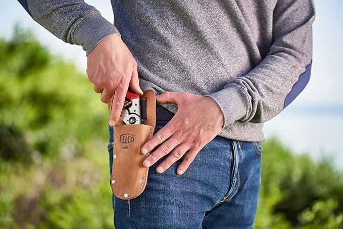 FELCO F910 USA Made Leather Holster – Belt Pouch for Pruners, Wire Cutters & Folding Saws | Tool Holster with Clip & Loop Attachment | Heavy-Duty Genuine Leather, Molded Fit, Universal Tool Carry