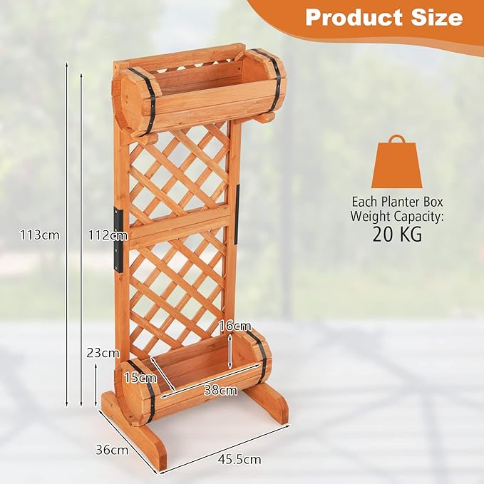 S AFSTAR Raised Garden Bed with Trellis, Outdoor Wood Garden Planter W/ 2-Tier Round Planter Box & Trellis for Vine Climbing Plants Growing, Vertical Plant Container for Garden Patio Balcony, Orange