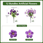 Artificial Flowers for Outdoors Fake Plants Spring Summer Decoration, 12 Bundles Faux Petunias UV Resistant Realistic Silk Flower for Outside Planters Patio Porch Yard Window Box (Double Purple)